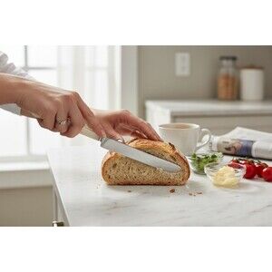 Vintage Sheffield Made In England Bread Knife Blade 12” Long White Pearl Handle